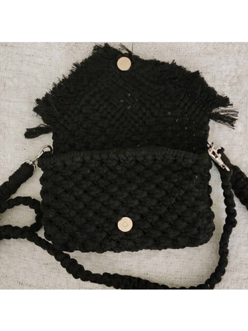 HAND-MADE macrame clutch/ crossbody purse color black